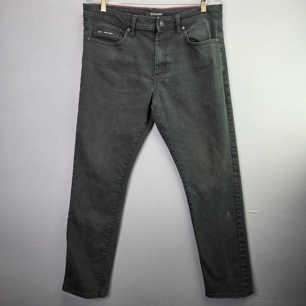 Fried Denim Mens Jeans 36x32 Black Slim Straight Stretch Moto Pocket Streetwear